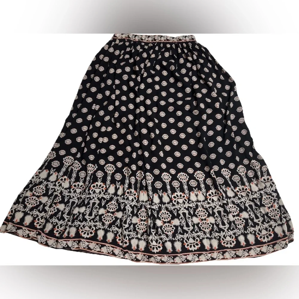 Max Studio Floral Border Print Pull-On Smocked Waist Midi Skirt SZ SM
